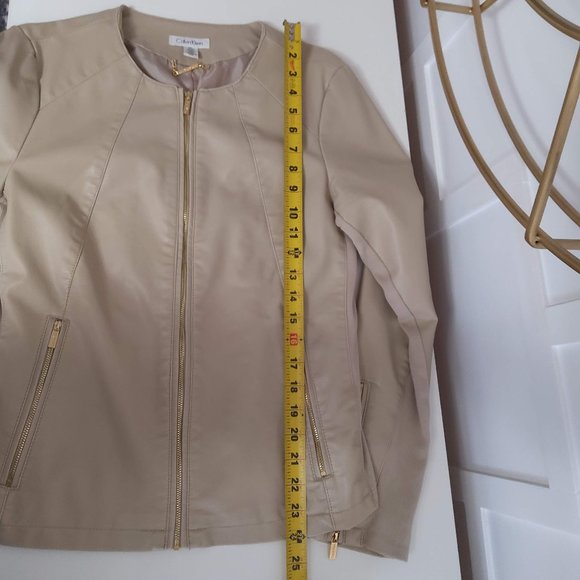 CALVIN KLEIN Faux Leather Jacket Light Beige Tan Cream size Medium - Picture 6 of 8